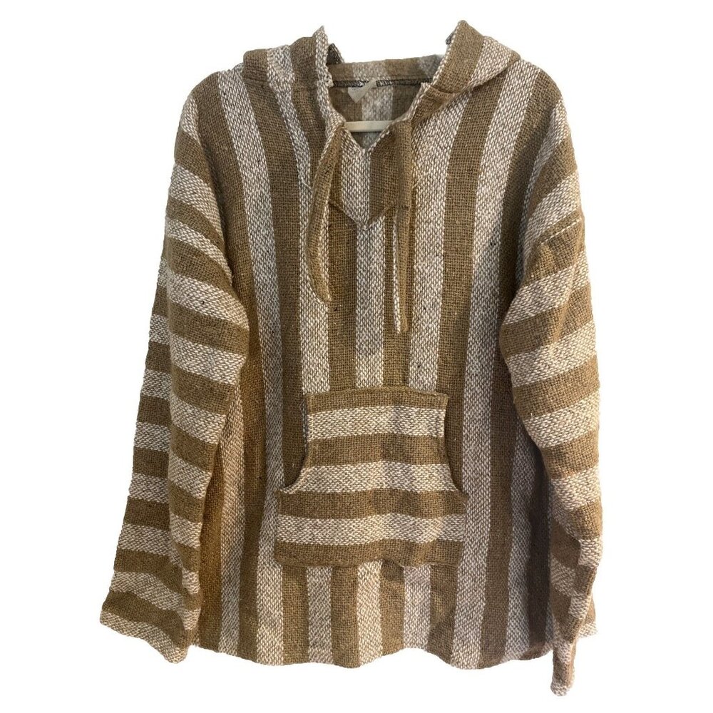 Vintage Striped Baja Hoodie in Brown and Cream